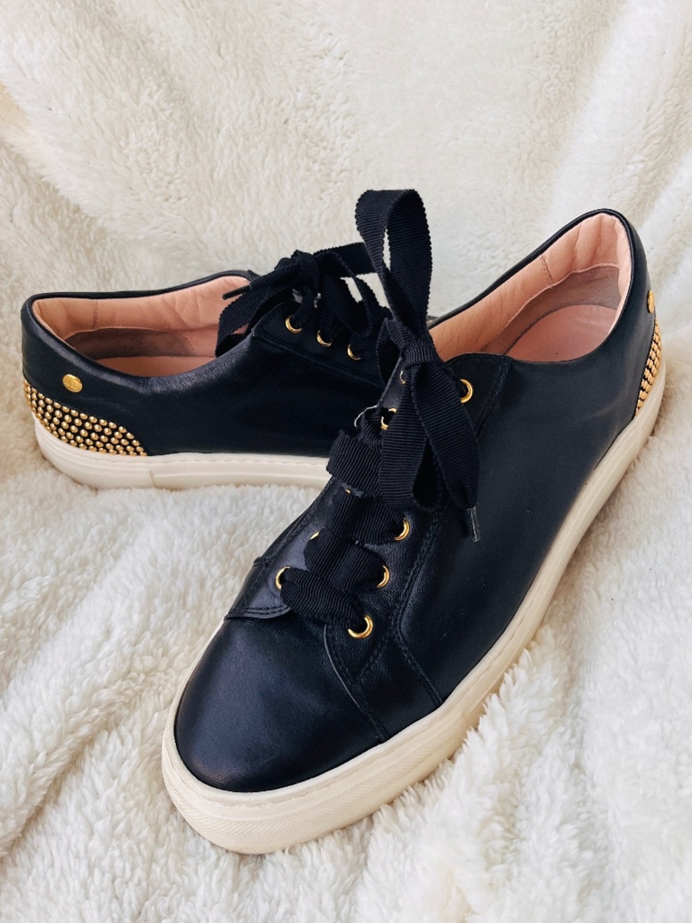 AGL Black Leather Lea Studs Back Sneakers – Gold Detail Italian US 9 / EU 39